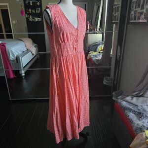 VENUS Coral Lace Midi Dress